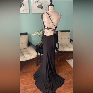 Black one shoulder strappy tight prom dress